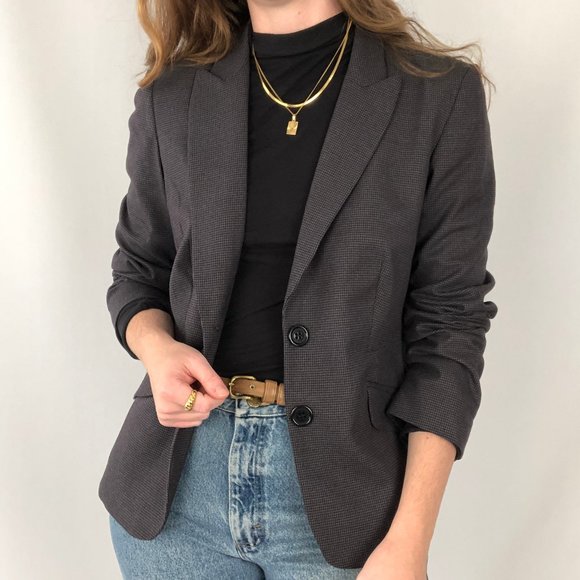 Vintage Jackets & Blazers - Stunning Vintage Oversized Micro Houndstooth Blazer Jacket Coat Preppy Academia